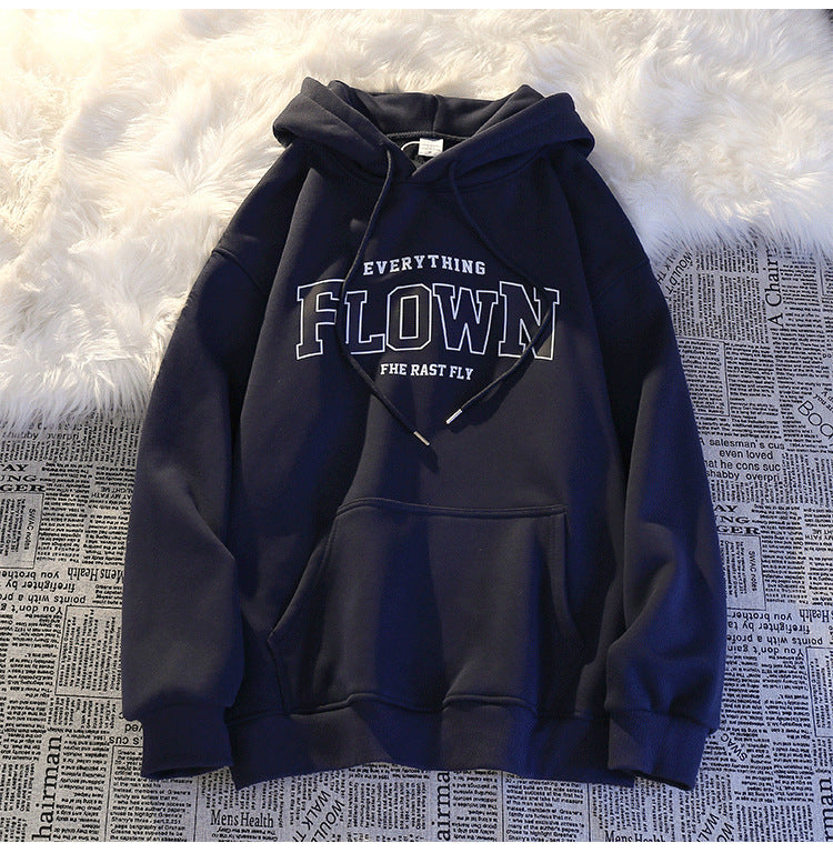 Korean Style Thickened Hooded Letter-Print Women's Sweater