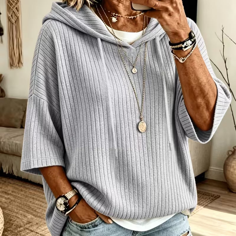 Solid-color Hoodie with Double Hoods and a Drawstring