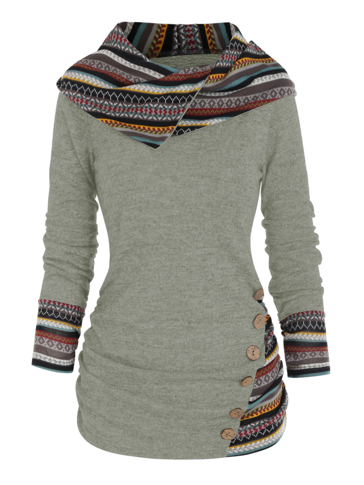 Women's Geometric Knit Button-Up Long Sleeve Top