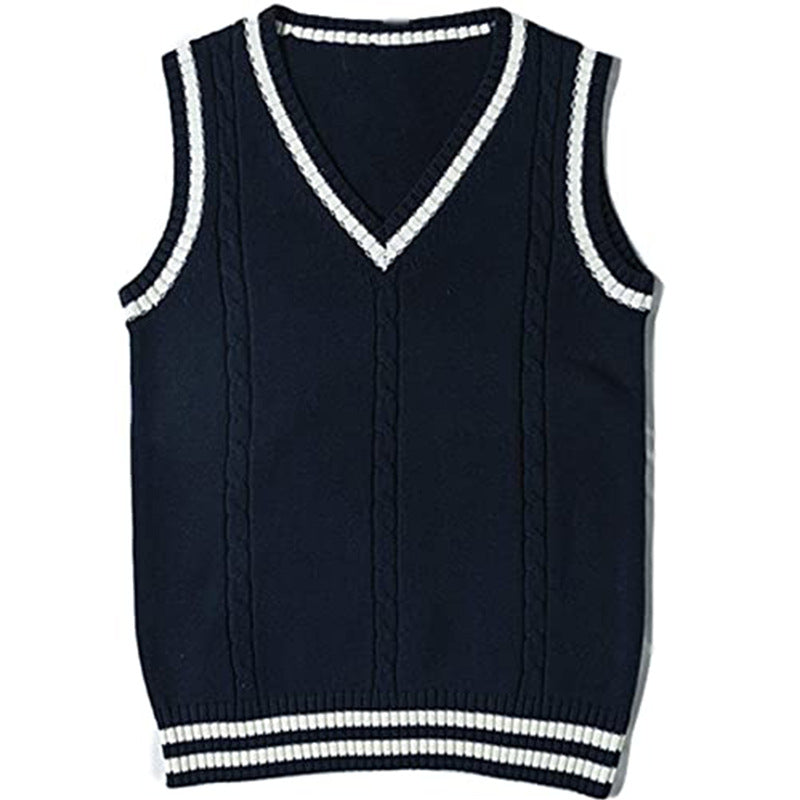 Women's Waistcoat V-neck Striped Stitching Casual Knitted Sweater