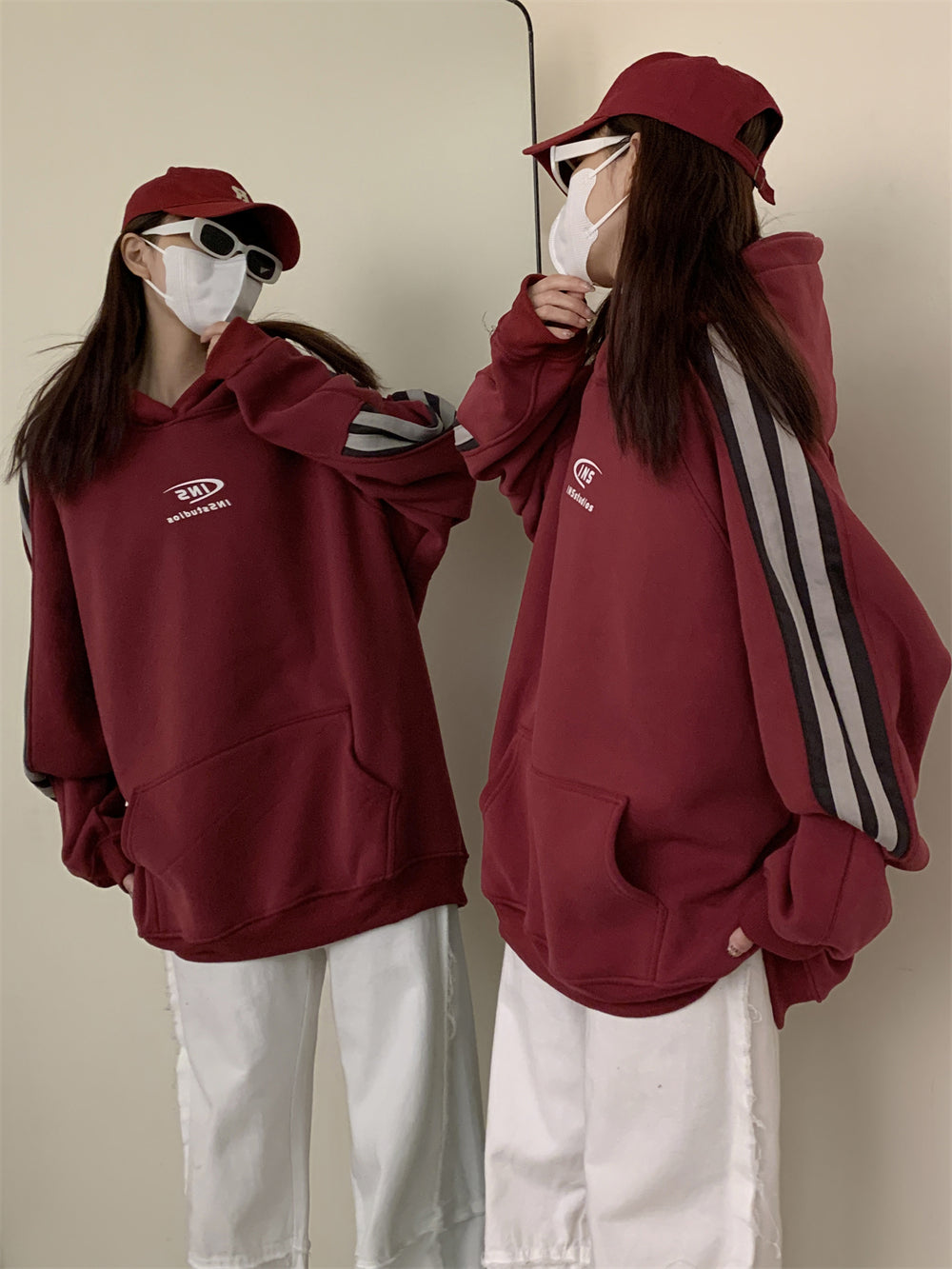 Fleece-Lined Striped Raglan Sleeve Hoodie