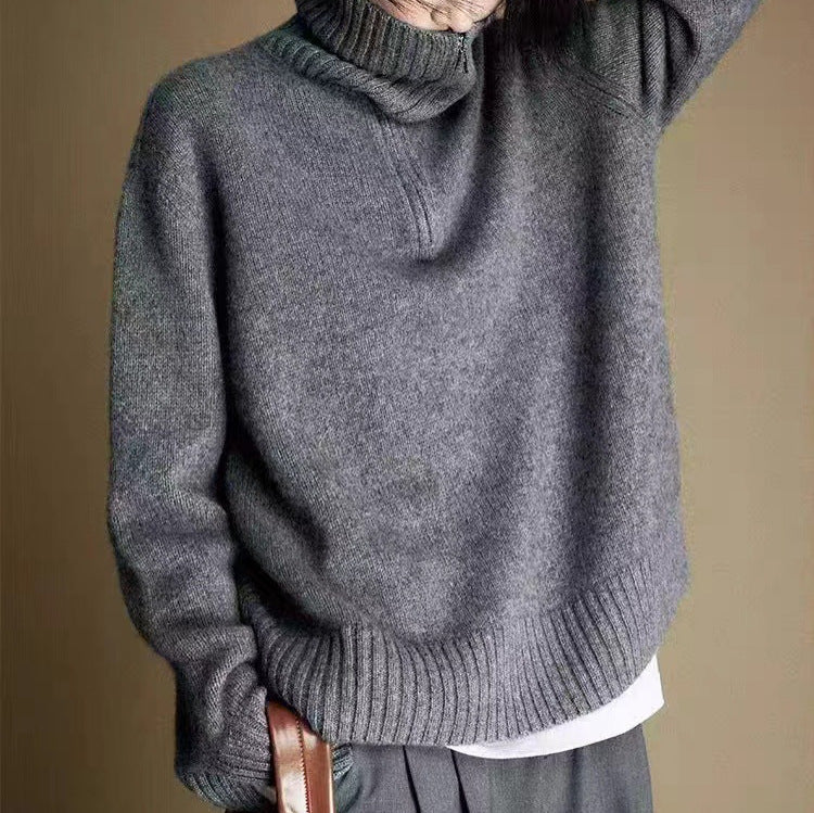 French Style High-grade Large Lapel Half Zipper Pullover