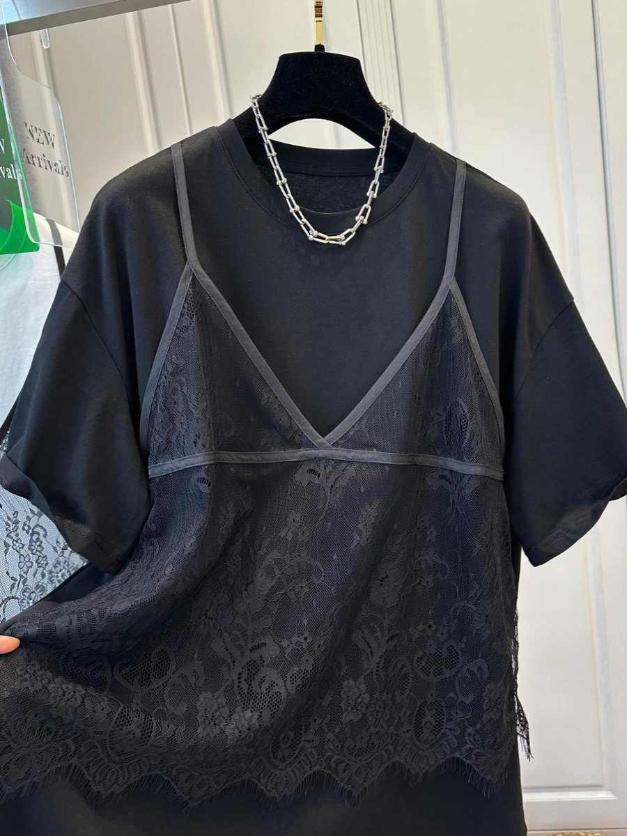 Fashion Stitching Casual Short Sleeve Fake Two Pieces