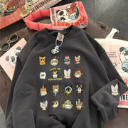 Cute Kitten Embroidered Loose Streetwear Sweater Coat