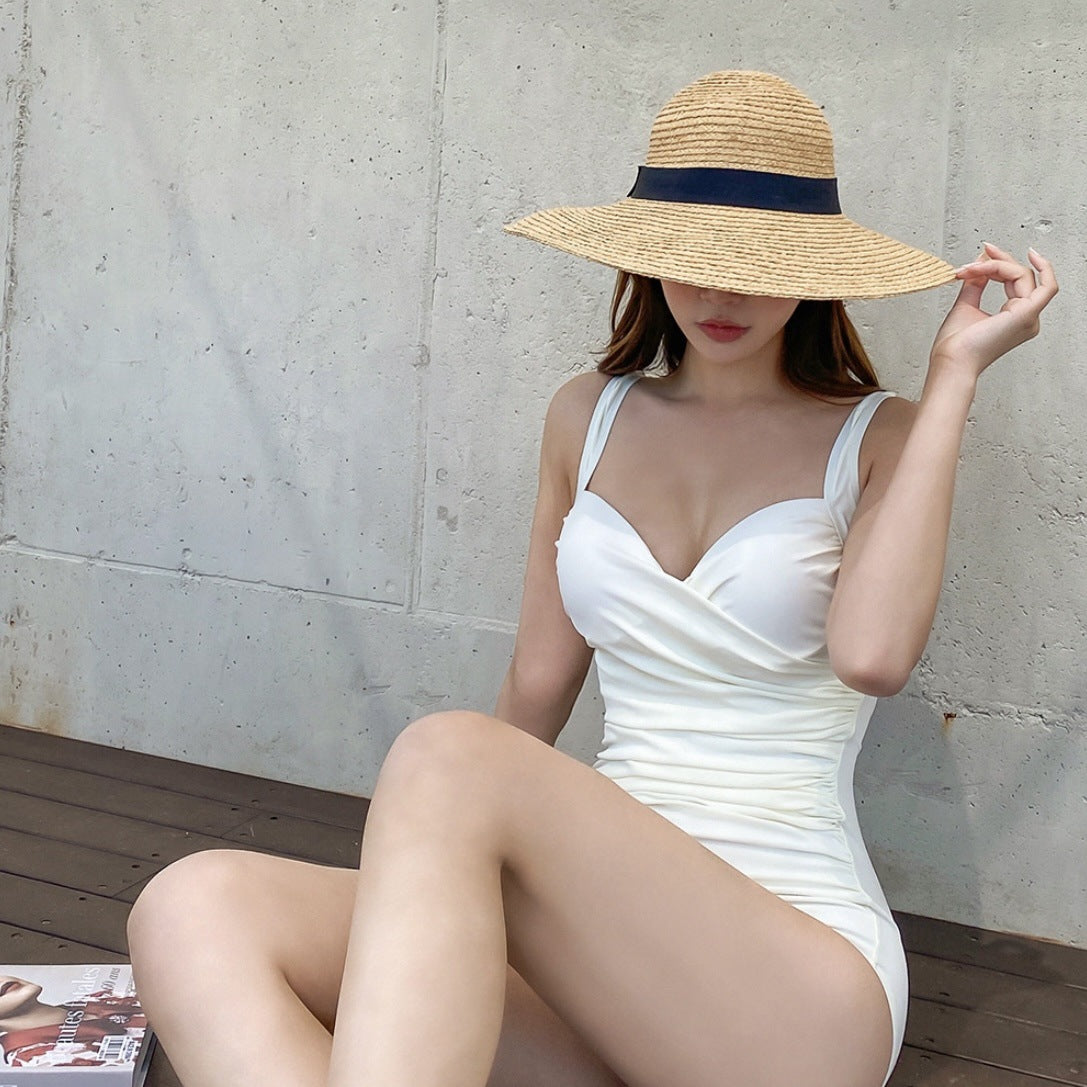Solid Color One-piece Swimsuit With Push-up Design For Uneven Bust Size