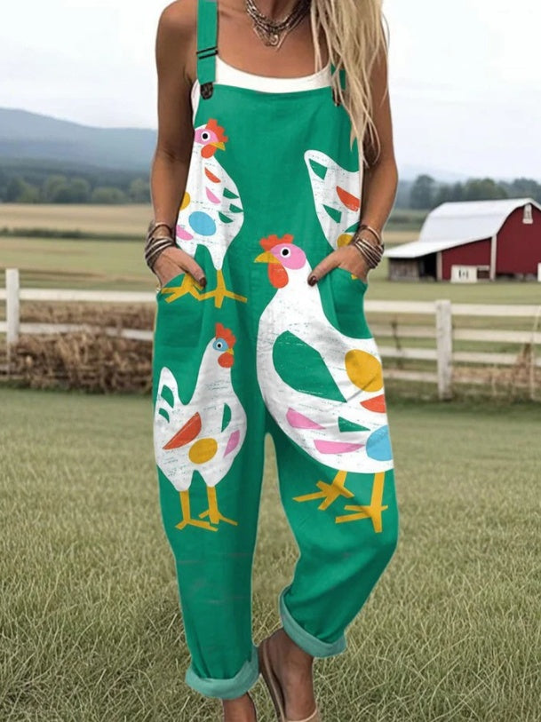 Floral Print Pocket Suspender Jumpsuit for Women