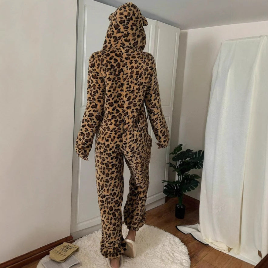 Cozy Animal Ear Jumpsuit with Zipper