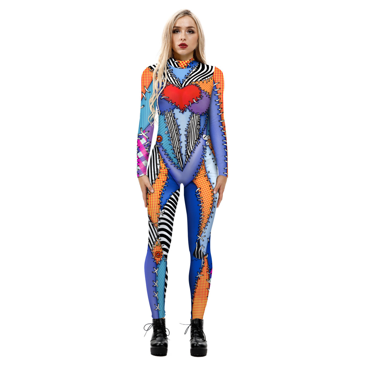 Tight Long-sleeved Skeleton Jumpsuit