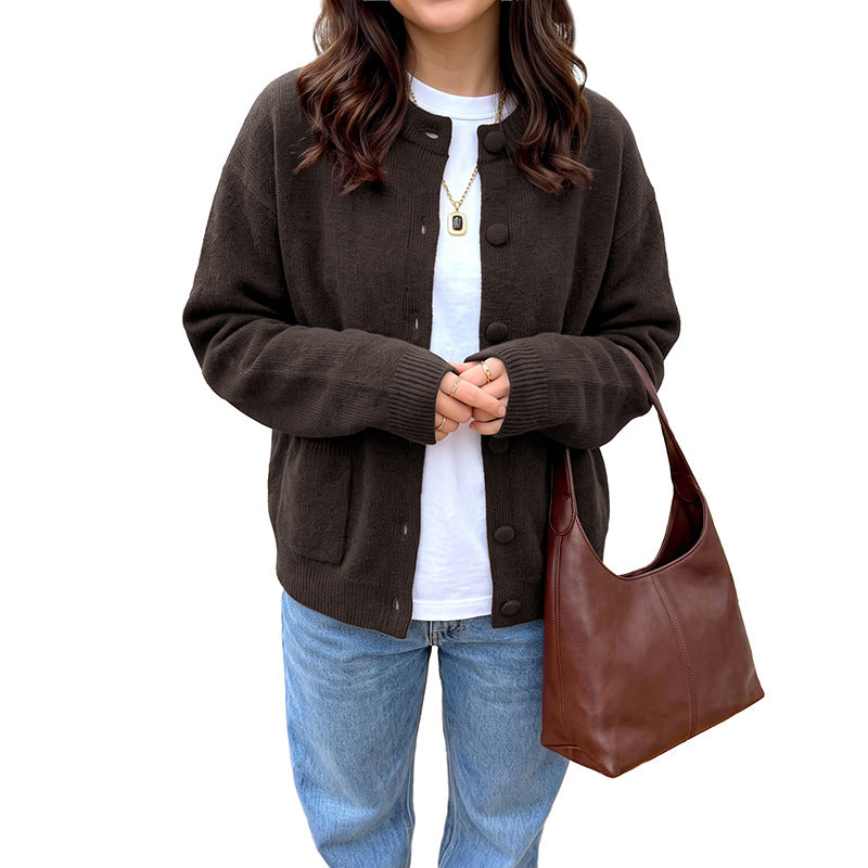 New Solid Color Loose Fit Knitted Cardigan Sweater
