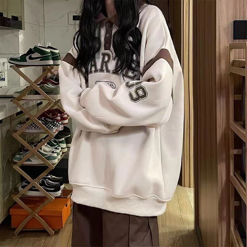 American Retro Contrast-color Stitching Sweatshirt Loose Casual Top