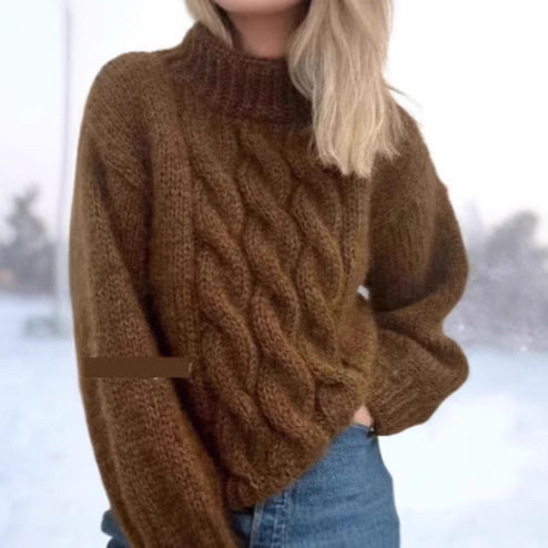 European and American Women's Turtleneck Pullover Thick Needle Brocade Sweater
