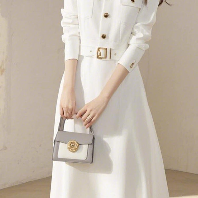 Elegant White V-Neck Shirt Dress for Formal Wear