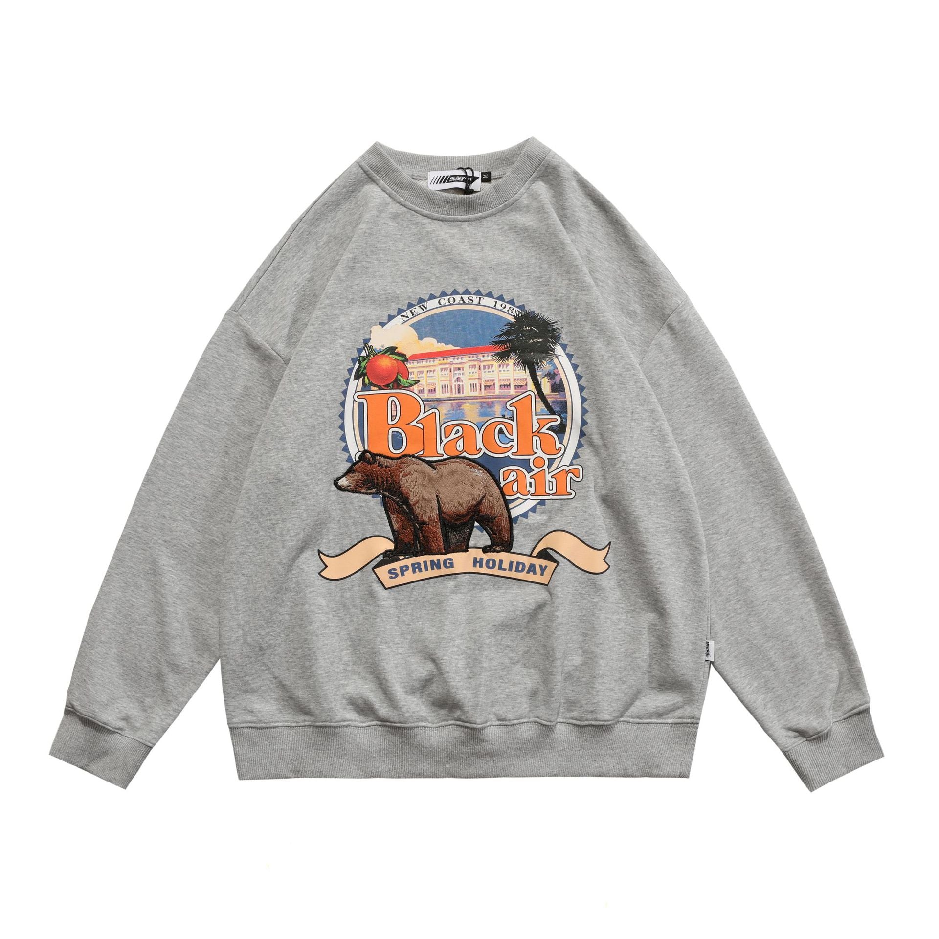 Retro 3D Bear Embroidered Long Sleeve Sweatshirt