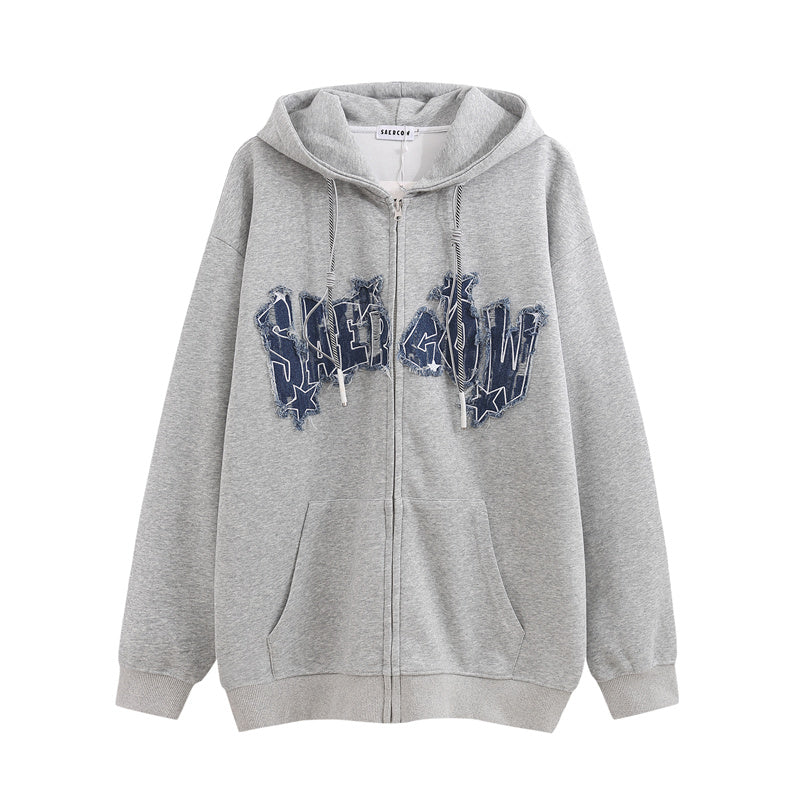 Women's Letter Zip-Up Hooded Cardigan Sweater
