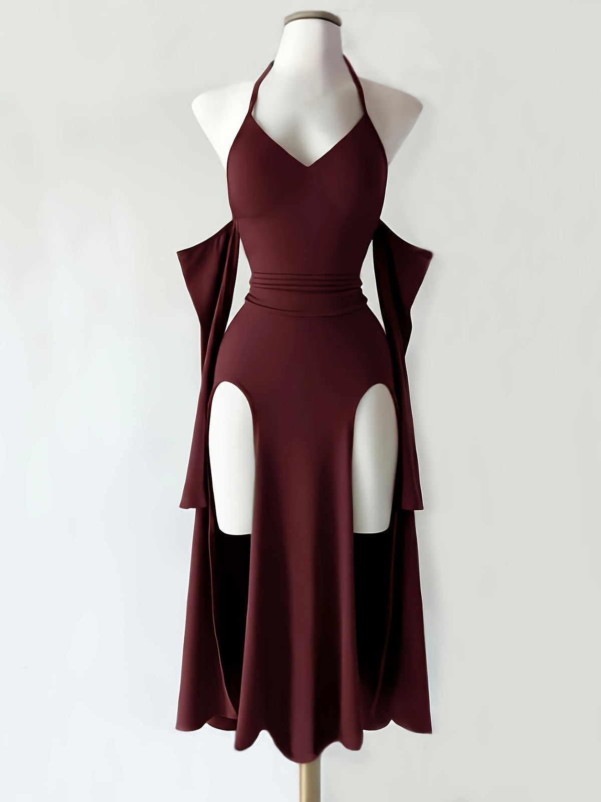 Halter-neck Off-shoulder Slit Hollow-out Womens Dress