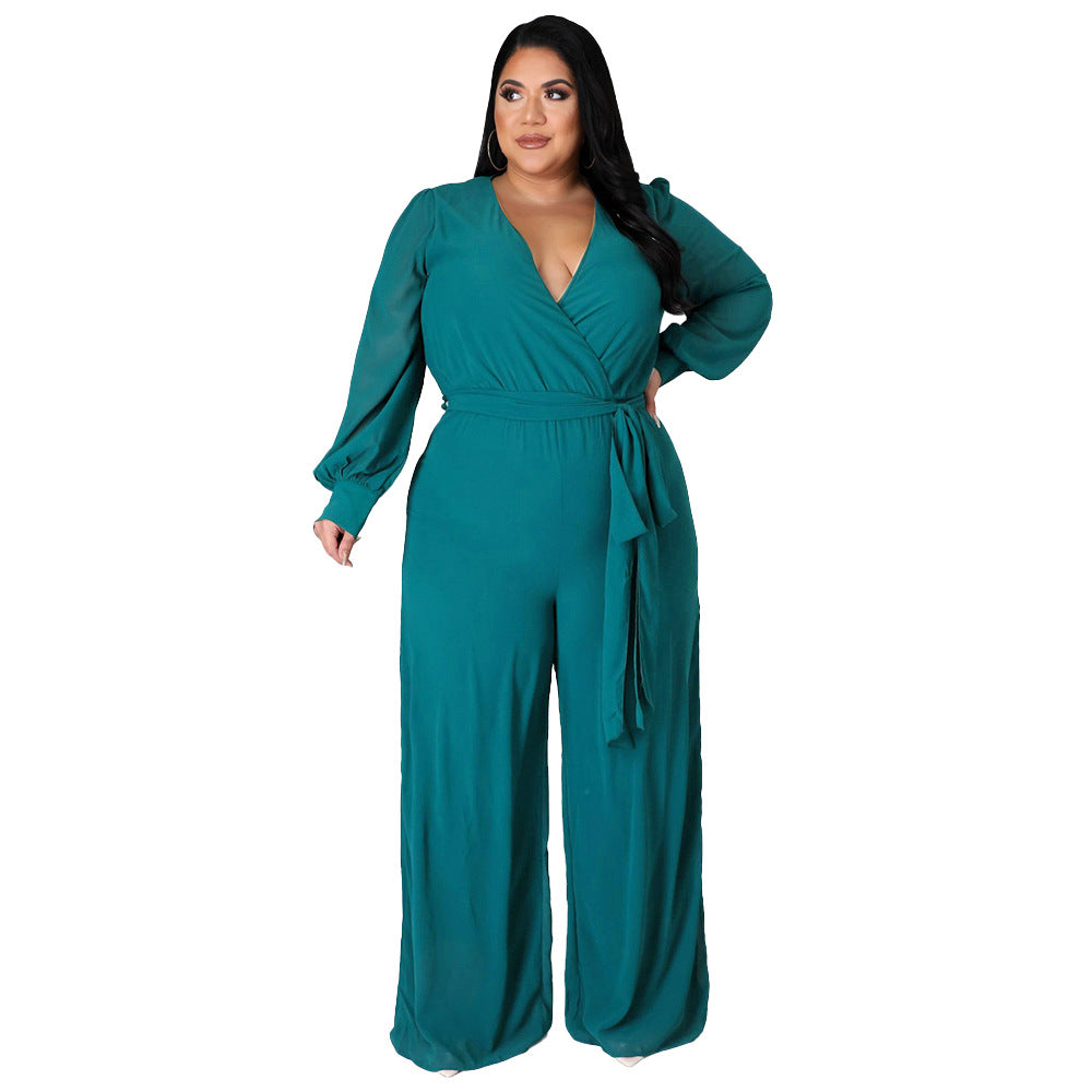 Chic Belted Straight-Leg Solid Jumpsuit