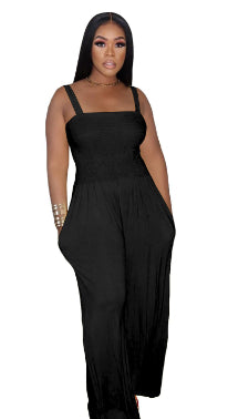 Casual Solid Color Strap Tube Top Wide Leg Jumpsuit