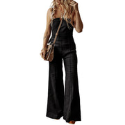 Women's Solid Color Denim Sling All-match High Waist Flared Jumpsuit