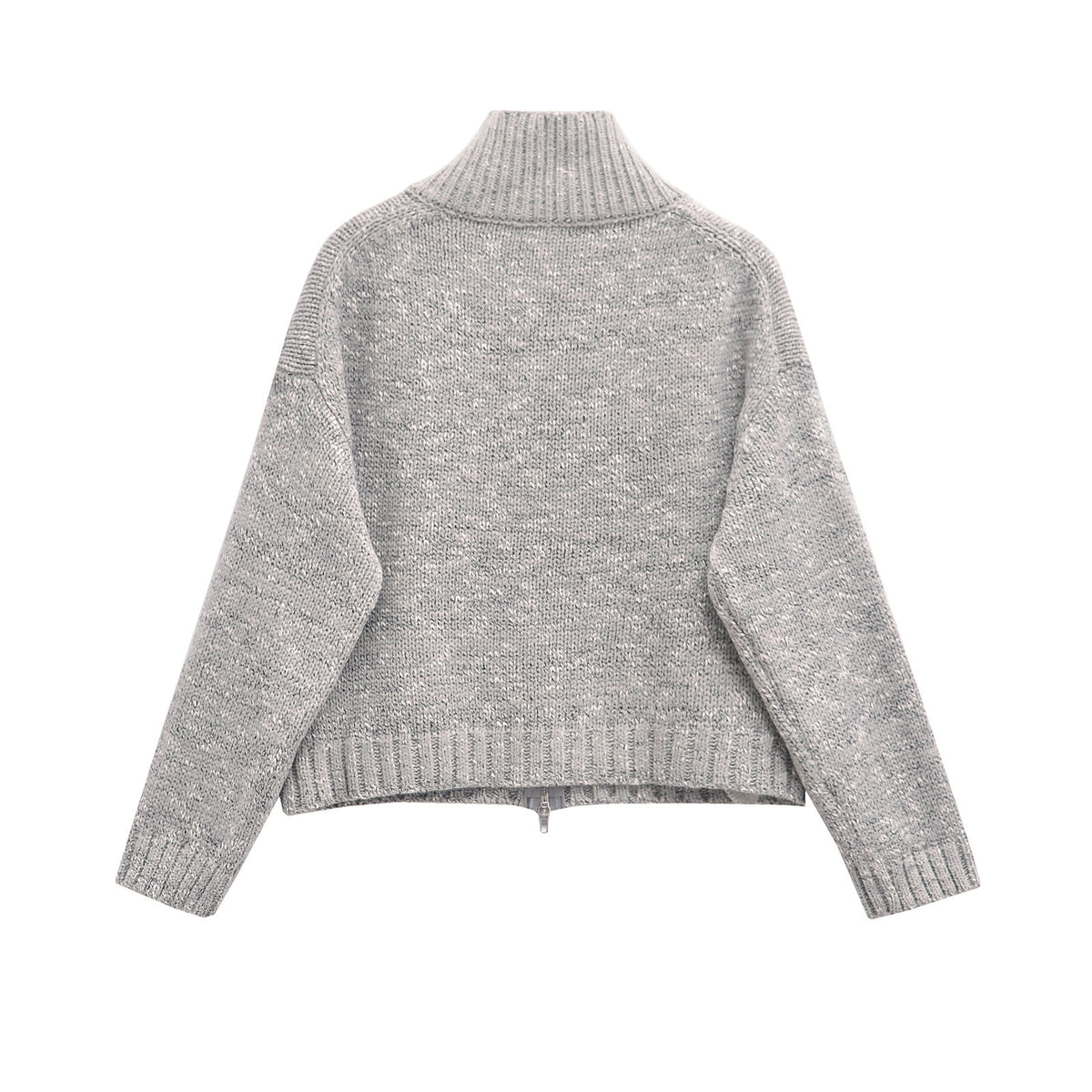 Spring Zipped Stand Collar Short Long Sleeve Knitted Coat