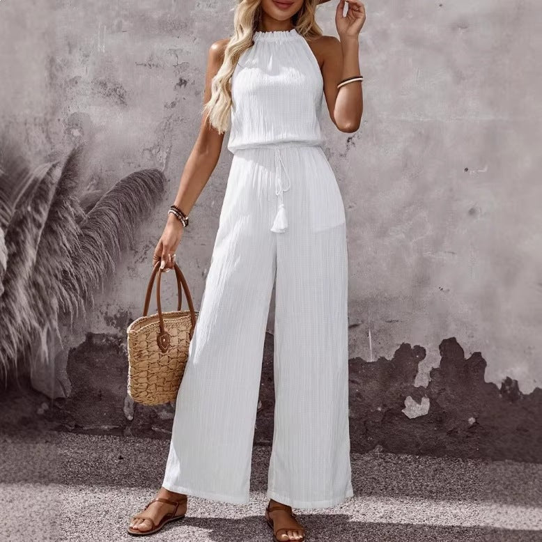 Tasseled Lace-Up Pocket Wide-Leg Jumpsuit