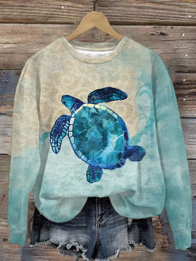 Trendy Digital Print Drop-Shoulder Long-Sleeve Sweater