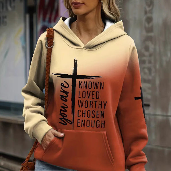 Printed Drawstring Hooded Sweatshirt