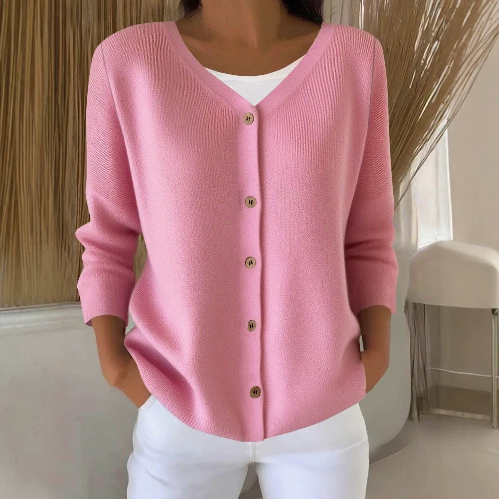 Womens Knitted Sweater V-neck Button-up Cardigan Womens Top