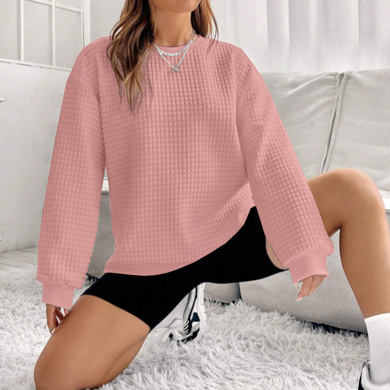Women's Casual Waffle Knit Long Sleeve Loose Sweater