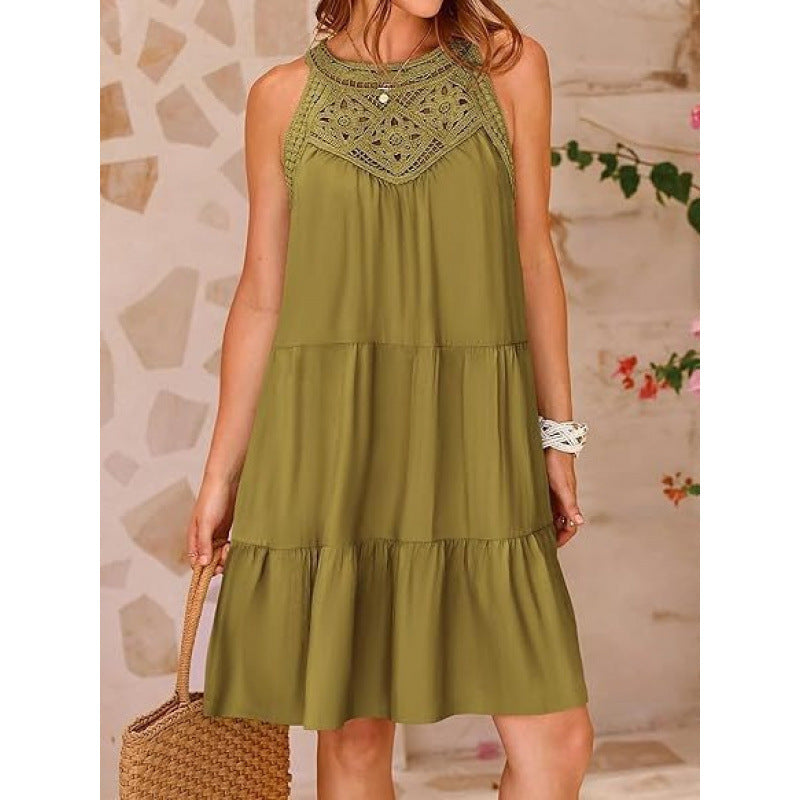 Summer Hollow Out Backless A-Line Beach Mini Dress