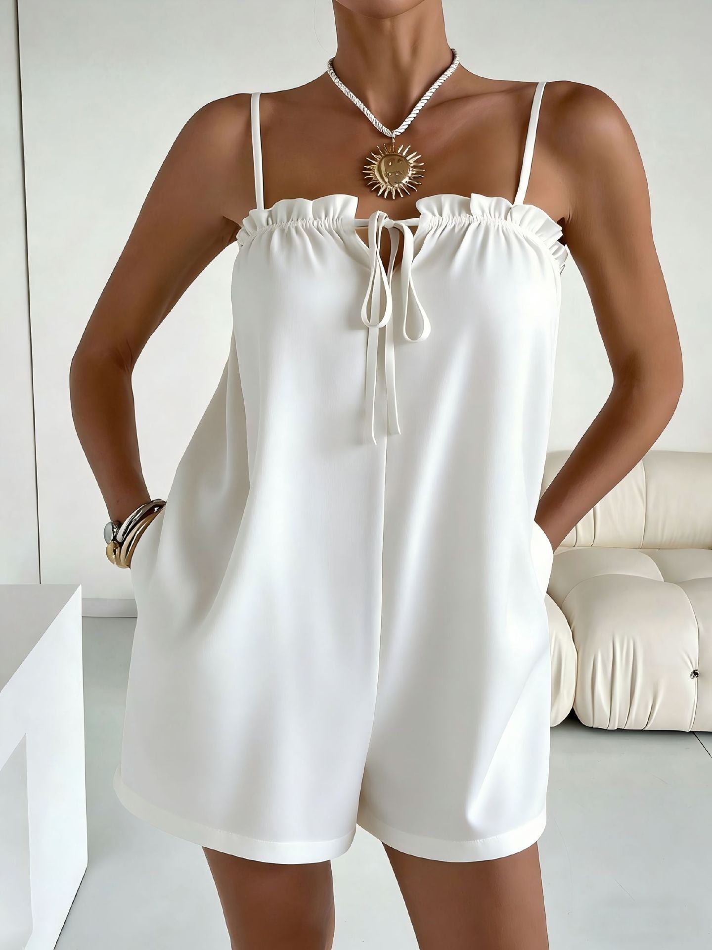 Womens Ice Silk Wrinkled Pure And Alluring Style Fashionable Suspender Jumpsuit