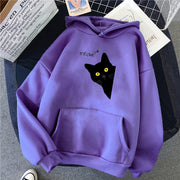 Plus Size Black Cat Fleece Hooded Sweatshirt