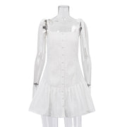 Tie-strap Pintuck Lace Trim Mini Dress