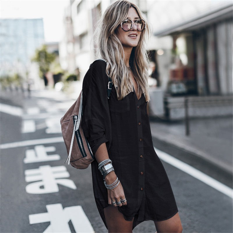 Women's Rayon Lapel Loose Casual Top Shirt