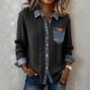 Stylish, Versatile Knitted Patchwork Denim Shirt For Women
