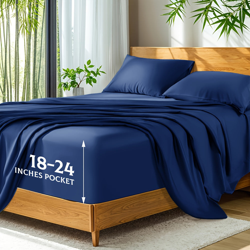 Queen Size Bamboo Sheets - Cooling Breathable Moisture-Wicking Bed Sheets with Deep Pockets, All-Season Luxury Bedding Set for Hot Sleepers