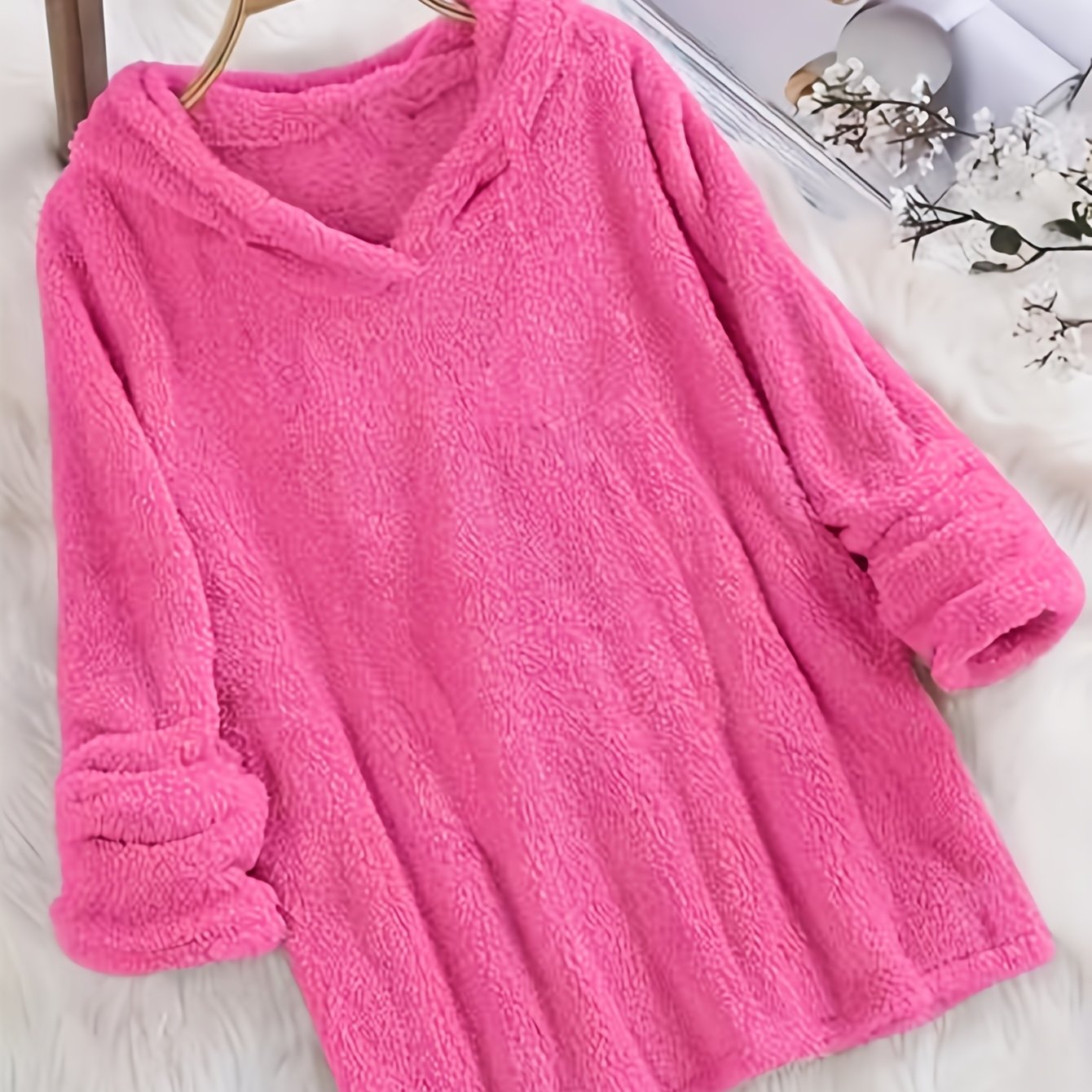 Plus Size Women's Solid Color Long Sleeve Hooded Fleece-Lined Plush Sweatshirt