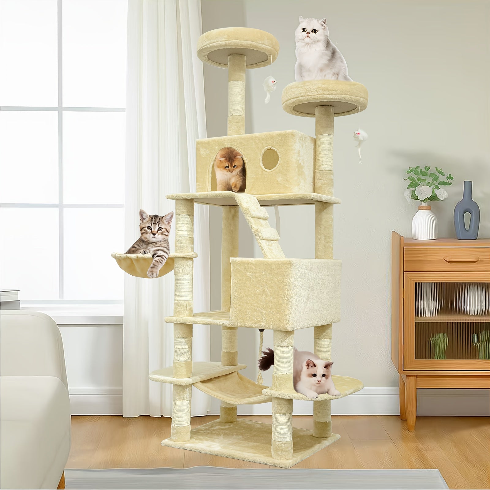 Multi-Level Cat Tree Tower With Plush Perches, Sisal Scratching Posts & Cozy Cave - Sturdy Cat Condo With Hunting Toys, -Tip Base & Easy Assembly For Indoor Cats/Kittens - 2-Story Cat Furniture Wit...