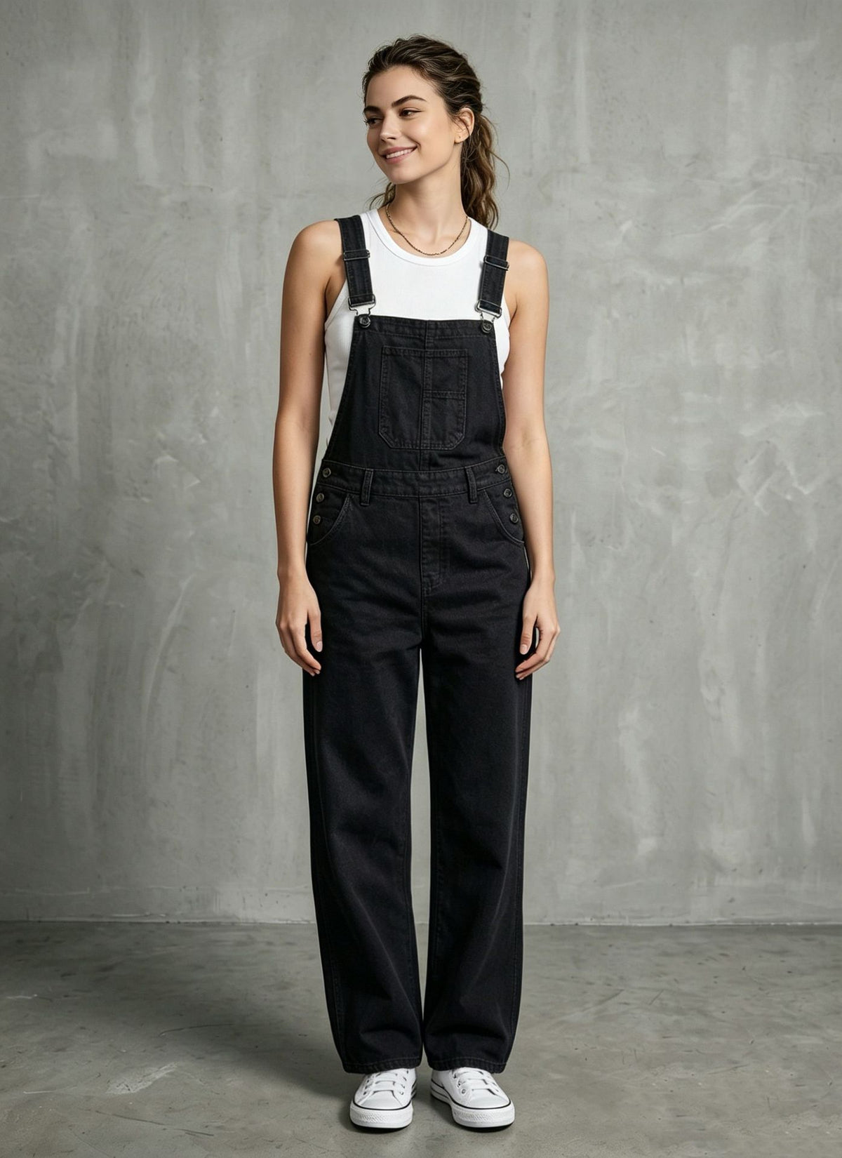 Washed Vintage Loose Straight-leg Womens Denim Overalls Long Pants