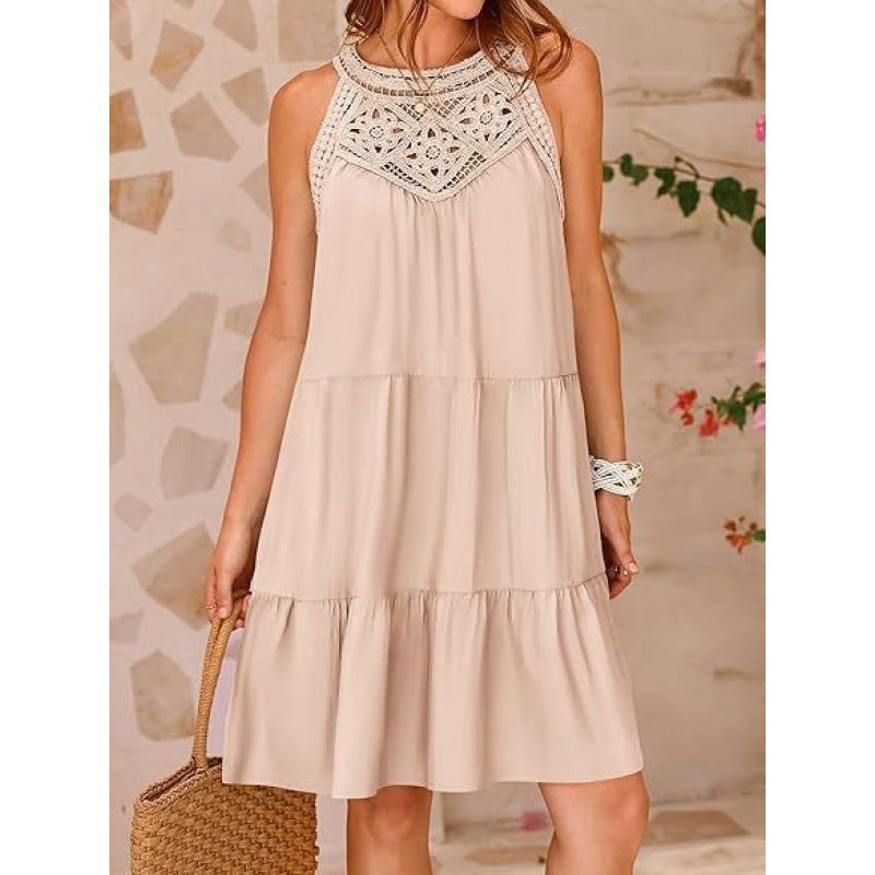 Summer Hollow Out Backless A-Line Beach Mini Dress