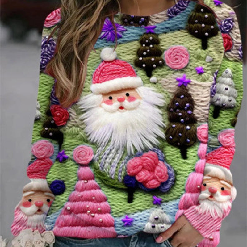 Festive 3D Christmas Print Long Sleeve Pullover Sweatshirt