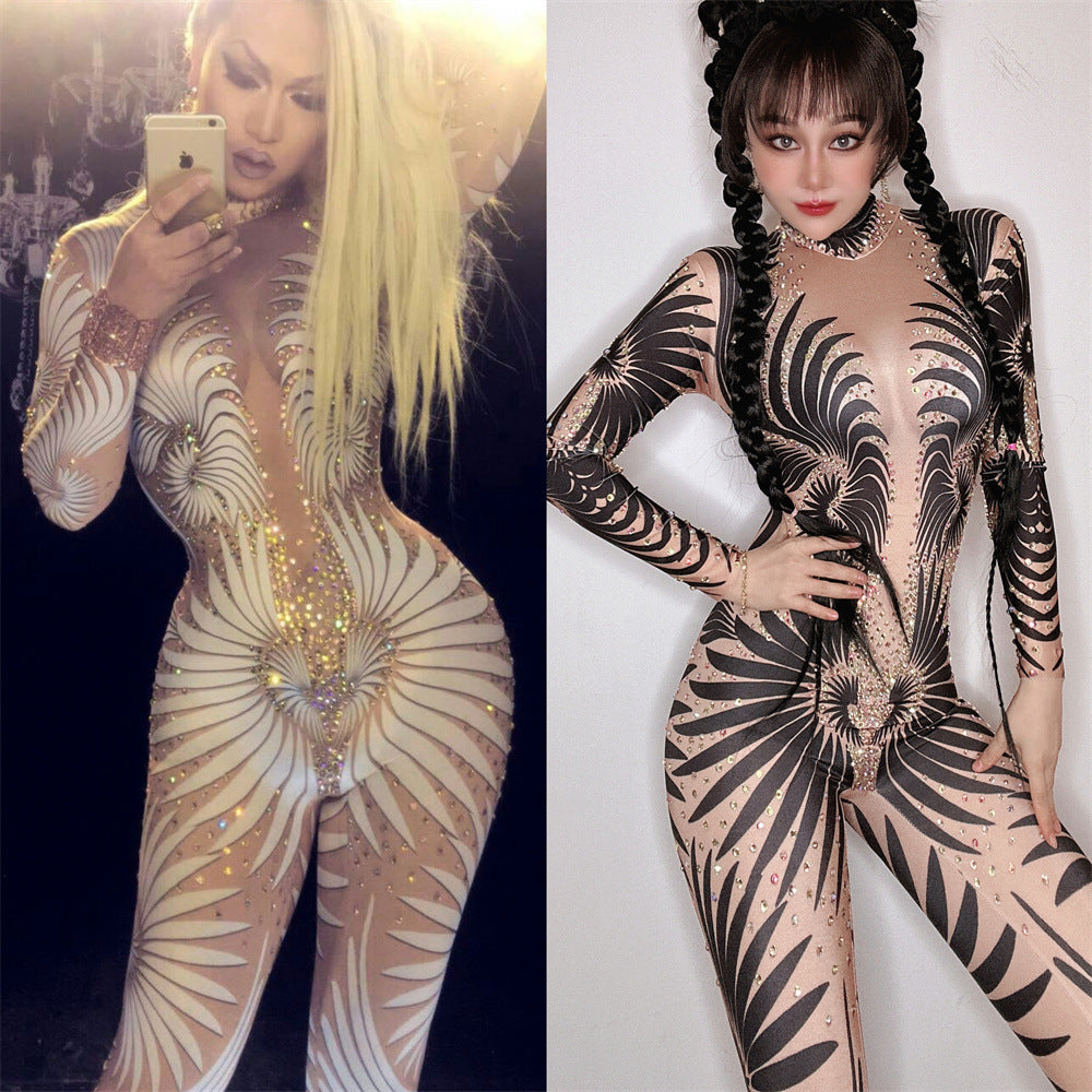 Sexy Rhinestones Jumpsuit Stage Costume