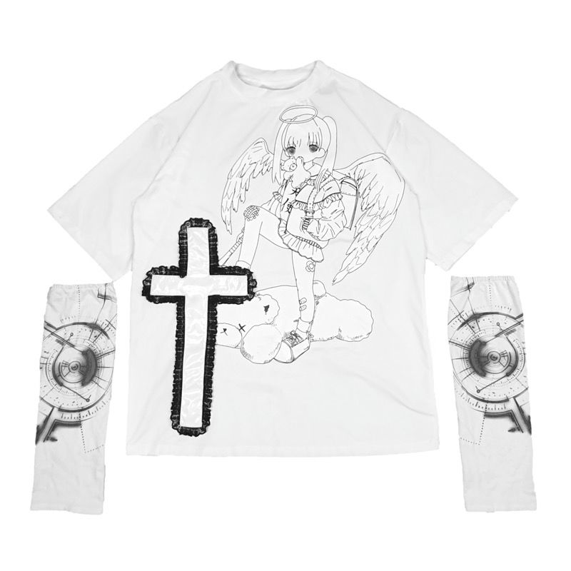 Cute Bear Print Loose Couple Tee with Matching Sleeves