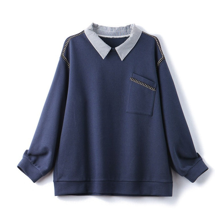Women's Layered Polo Collar False Two-Piece Sweater