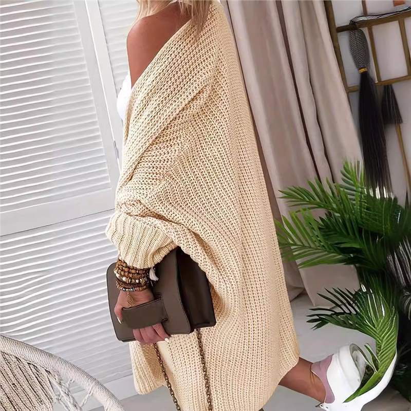 Front Cardigan Folding Batwing Sleeve Cardigan Oversized Knitted Sweater Coat