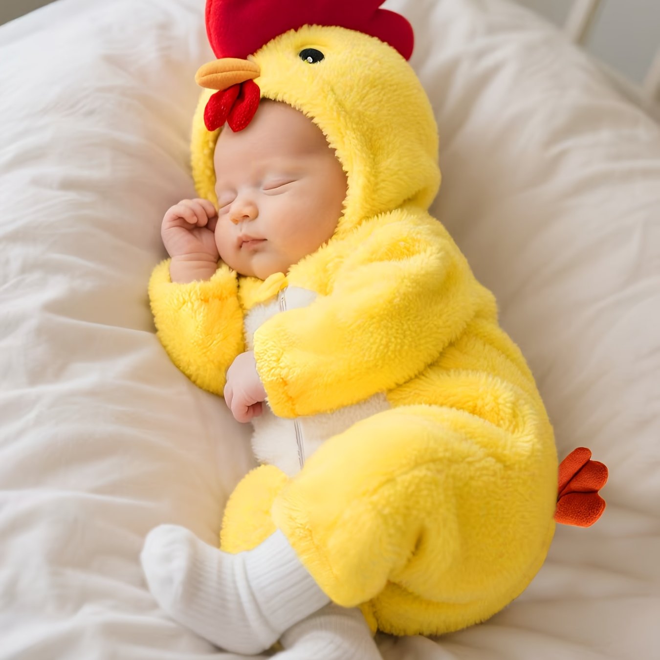 Soft Warm Rabbit Yellow Chick Jumpsuit – Easy On/Off Onesie, Machine Washable