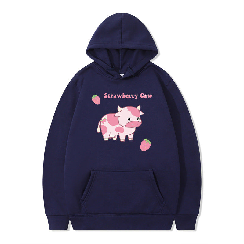 Cozy Strawberry Milk Print Oversized Hoodie