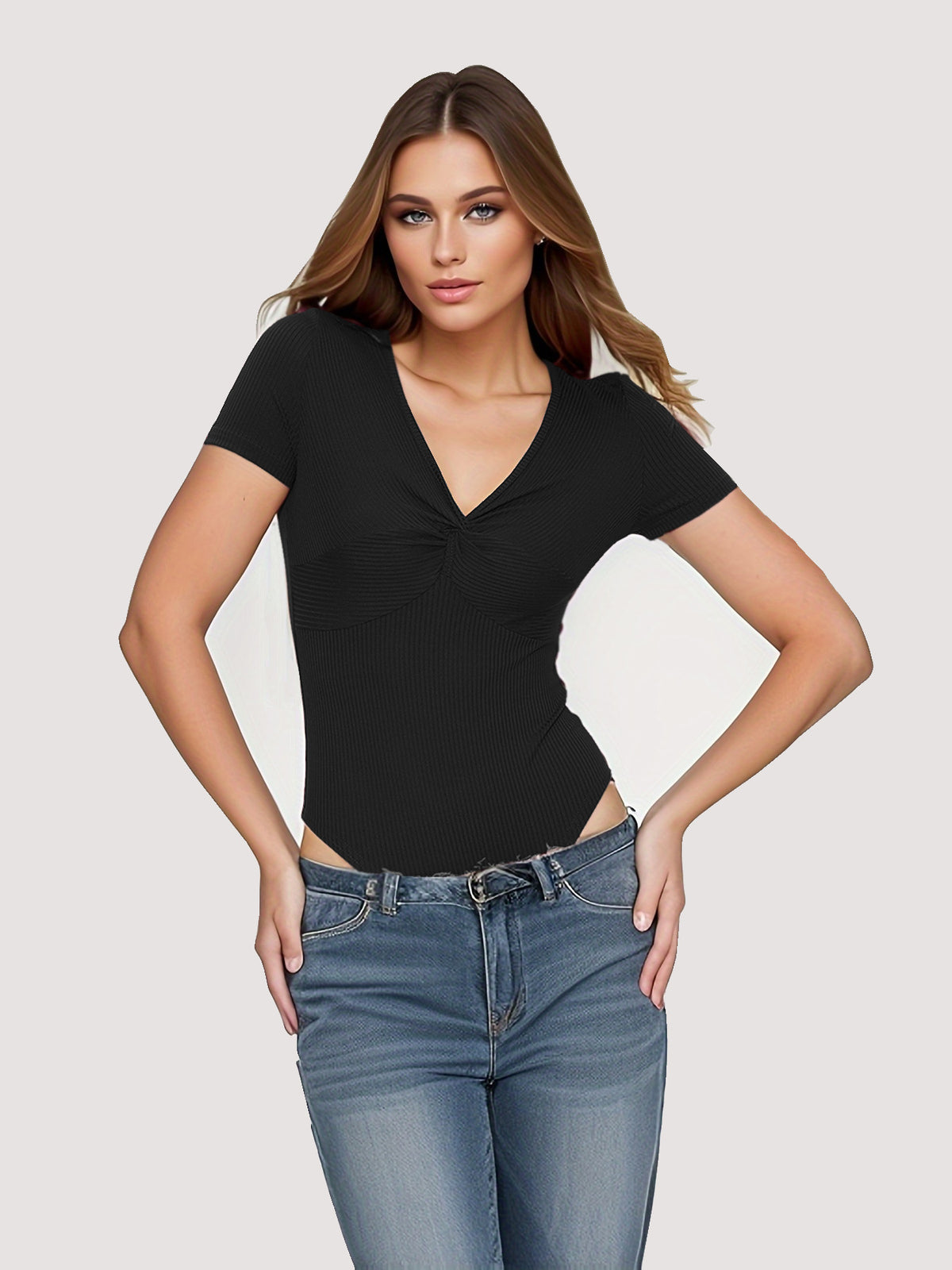 Sexy Slim-Fit Knotted Short-Sleeve Jumpsuit