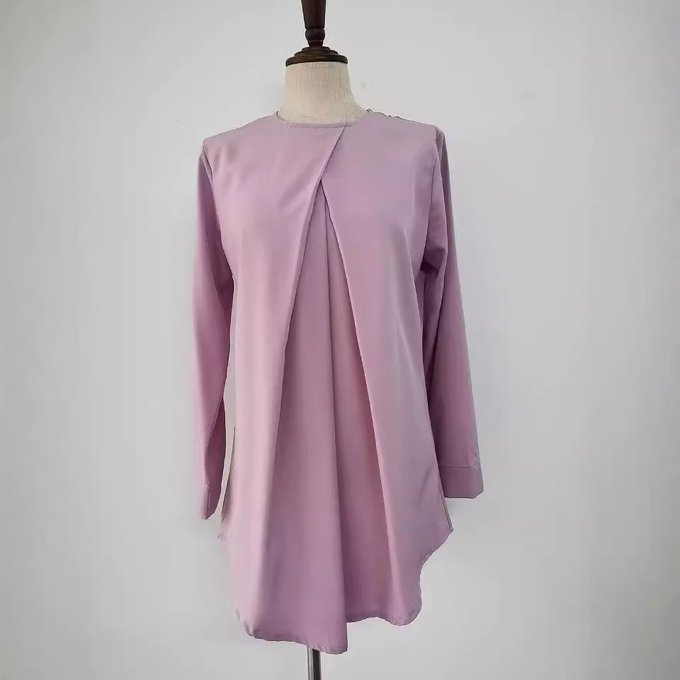 Malaysia Round Neck Elegant Top Solid Color Nine-quarter Sleeve Shirt