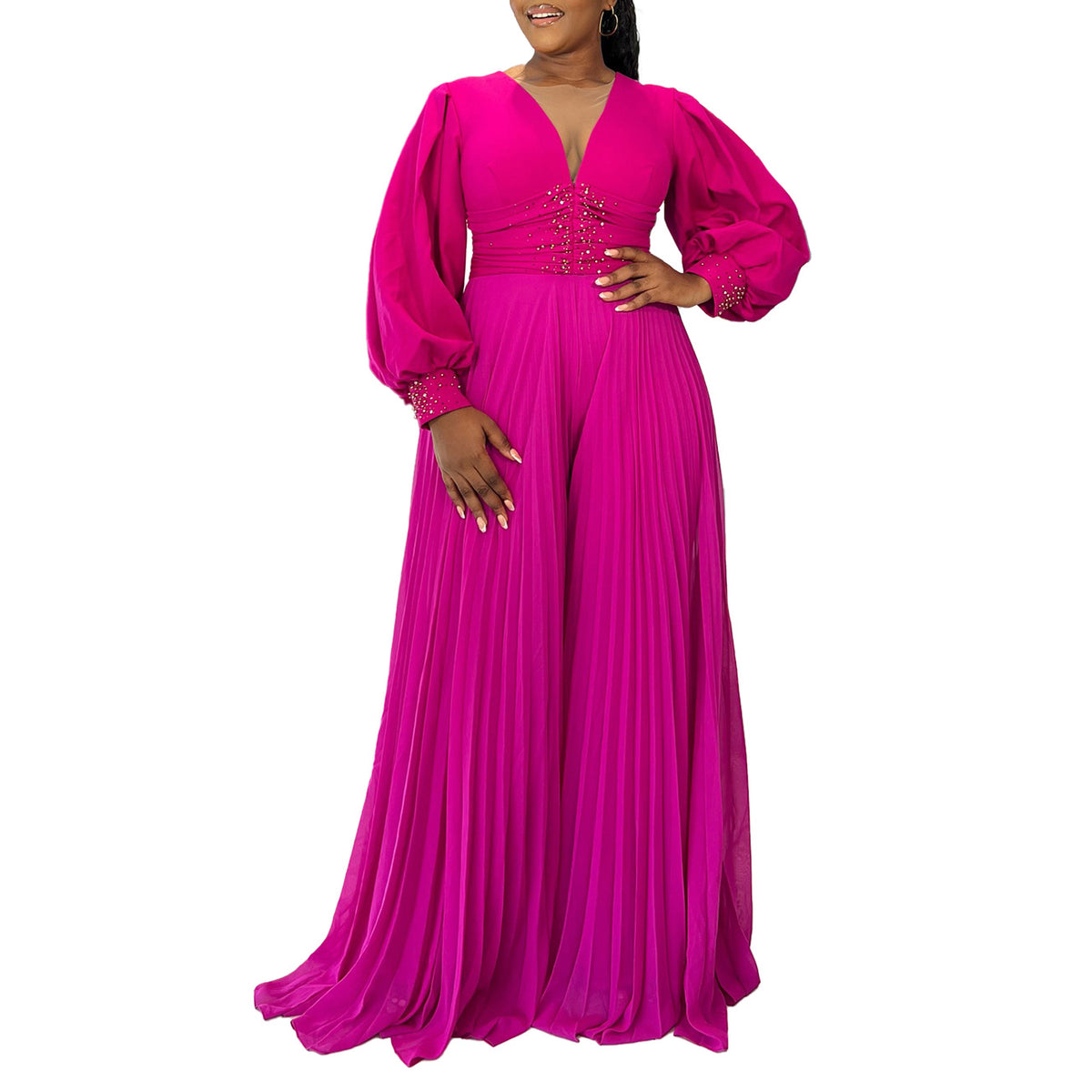 Elegant Pleated Wide-Leg African Jumpsuit for Women