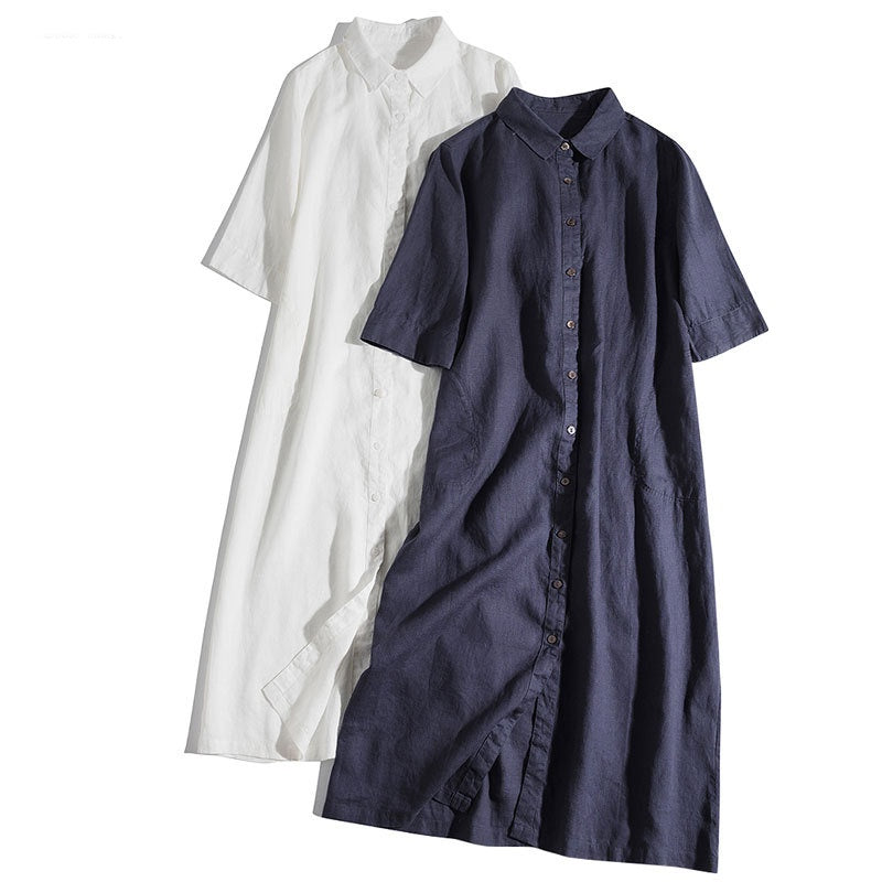 Womens Solid-color Minimalist Square-neck Loose-fit Shirt Dress